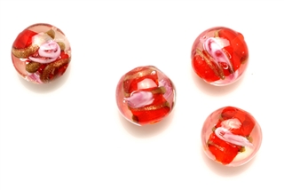Lampwork Glass Bead / 12MM Lentil,Red