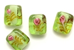 Lampwork Glass Bead / 16MM Rectangle Flower,Green