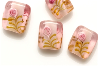 Lampwork Glass Bead / 16MM Rectangle Flower,Pink