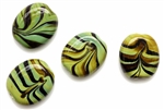 Lampwork Glass Bead / 17MM Green Flat Oval