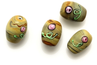 Lampwork Glass Bead / 15MM Barrel,Caramel,Southwest