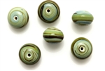 Lampwork Glass Bead / 12MM Rondelle,Green,Black