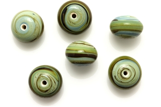 Lampwork Glass Bead / 12MM Rondelle,Green,Black