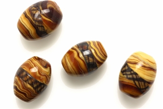 Lampwork Glass Bead / 20MM Barrel,Dark Caramel Swirl,Inlaid Translucent Stripe
