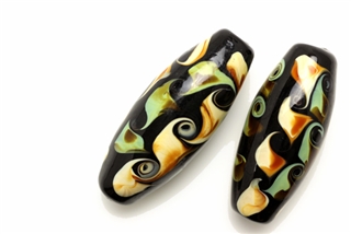 Lampwork Glass Bead / 30MM Black,Oval