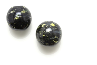 Lampwork Glass Bead / 14MM Round Black,Gold Fleck