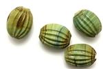 Lampwork Glass Bead / 17MM Fluted Puffed Oval, Green, Black