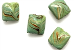 Lampwork Glass Bead / 14MM Square Pillow,Green,Black