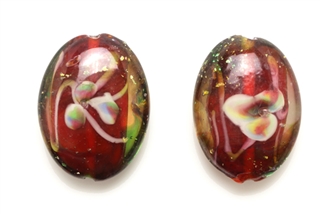 Lampwork Glass Bead / 26MM Flat Oval,Red
