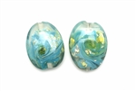 Lampwork Glass Bead / 26MM Flat Oval,Crystal,Blue,Gold & Silver Foil