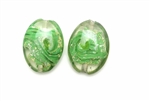 Lampwork Glass Bead / 26MM Flat Oval,Crystal,Green,Gold & Silver Foil