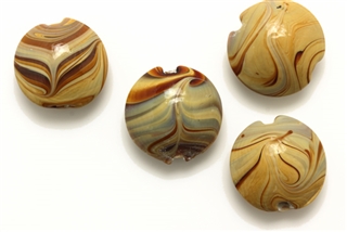 Lampwork Glass Bead / 19MM Lentil,Caramel Swirl