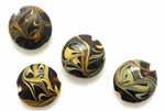 Lampwork Glass Bead, 17MM Lentil, Dark Root Beer, Caramel Swirl