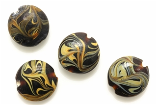 Lampwork Glass Bead / 17MM Lentil,Dark Root Beer,Caramel Swirl