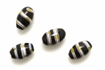 Lampwork Glass Bead / 17MM Barrel,Black White,Gold Stripes
