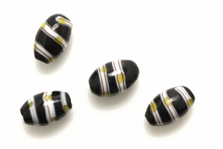 Lampwork Glass Bead / 17MM Barrel,Black White,Gold Stripes
