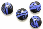 Lampwork Glass Bead / 19MM Lentil,Black Blue
