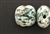 Porcelain Beads / Puffed Square 30MM White Green
