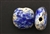 Porcelain Beads / Puffed Square 30MM White Blue