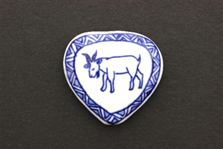 Porcelain Beads / Heart White Blue 30MM