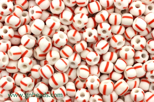 3/0 Seed Bead,Vintage Czechoslovakian Seed Beads, Striped, White, Red