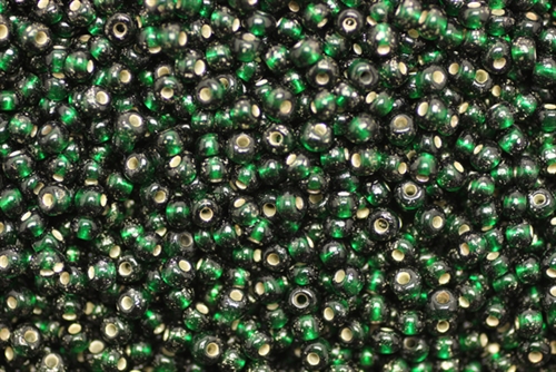 8/0, Seed Bead, Vintage, Czechoslovakian, Seed Beads, Emerald Green Foil Lined