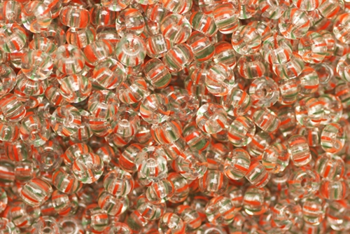 5/0 Seed Bead,Vintage Czechoslovakian Seed Beads, Crystal, Red & Green Stripes