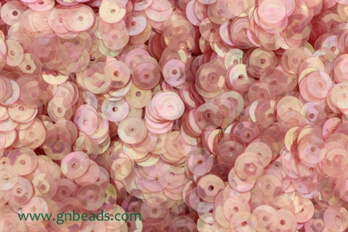 Sequin, 6MM, Cupped, Round, Vintage, 1MM Center Hole, Clear Light Pink Iris
