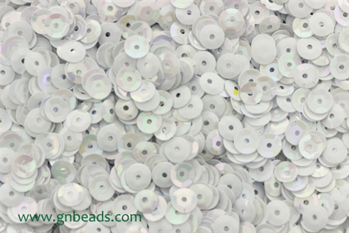 Sequin, 6MM, Cupped, Round, Vintage, 1MM Center Hole, Linen White Iris