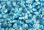 Sequin, 6MM, Cupped, Round, Vintage, 1MM Center Hole, Clear Dark Aqua Iris