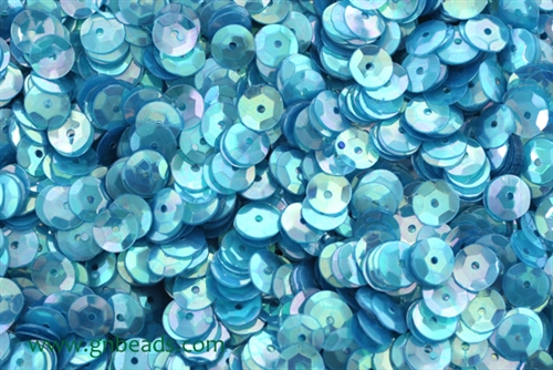 Sequin, 6MM, Cupped, Round, Vintage, 1MM Center Hole, Clear Dark Aqua Iris