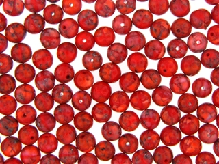 Vintage Czechoslovakian Matrix Beads / 8MM Round Coral Red