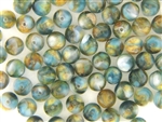 Vintage Czechoslovakian Lampwork Beads / 8MM Round Blue Green