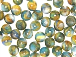 Vintage Czechoslovakian Lampwork Beads / 10MM Round Blue Green