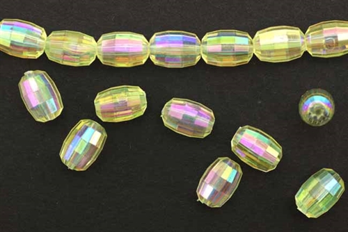 Bead, Vintage, German Acrylic, 11MM, Faceted, Barrel, Jonquil, AB