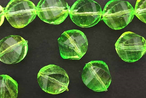 Bead, Vintage, German Acrylic, 16MM, Faceted Round Twist, Green
