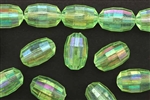 Bead, Vintage, German Acrylic, 15MM, Faceted Barrel, Green, AB