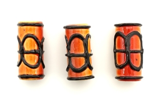 Porcelain Beads,Vintage Large Hole / Tube 35MM Orange