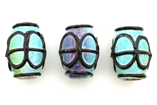 Porcelain Beads,Vintage Large Hole / Barrel 32MM Blue