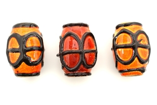 Porcelain Beads,Vintage Large Hole / Barrel 32MM Orange