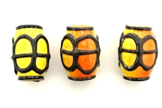 Porcelain Beads,Vintage Large Hole / Barrel 32MM Yellow