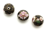 Cloisonne Beads,Vintage / Round 16MM Black