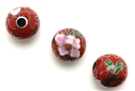 Cloisonne Beads,Vintage / Large Hole Round 16MM Red