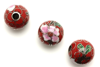 Cloisonne Beads,Vintage / Large Hole Round 16MM Red