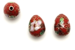 Cloisonne Beads, Vintage, Egg, 16MM, Red