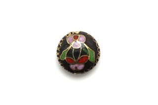 Cloisonne Beads,Vintage / Lentil 15MM Black