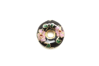 Cloisonne Beads,Vintage / Donut 15MM Jet