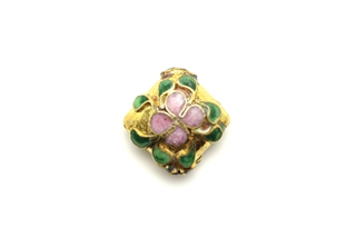 Cloisonne Beads,Vintage / Rhombus 14MM Gold
