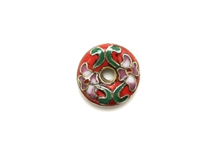Cloisonne Beads,Vintage / Donut 15MM Red