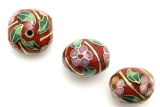 Cloisonne Beads,Vintage / Square 16MM Red